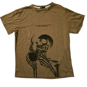 Romwe Mens T Shirt Large  Skeleton Drinking Coffee Grunge Skater Travel